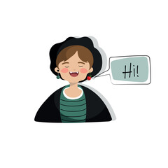  girl in beret, say Hi!. Vector illustrstion.