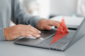 System hacked alert after cyber attack on computer network..Detects cyber threats, hackers, computer viruses and malware.