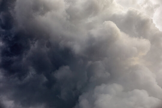Dramatic gray storm clouds on sky