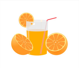 Slice of oranges with fresh orange juice