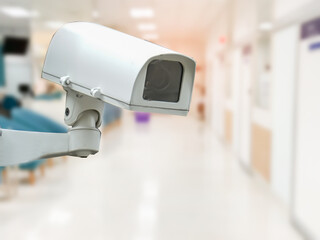 CCTV Closed circuit camera, TV monitoring at hospital clinic building construction, security system concept.