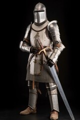 Front view of medieval crusader knight helmet, isolated on black background, created with generative AI