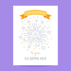 Wedding Greeting Card with Line Drawing Firework Generative AI
