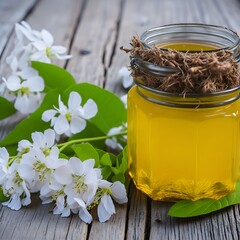 jar of honey and flowers