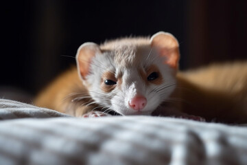 a cute weasel sleeping on the bed