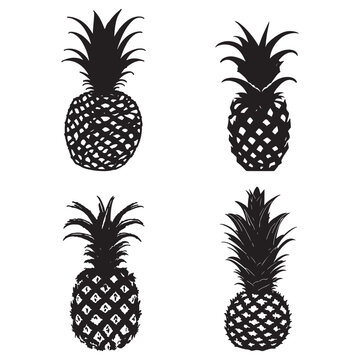 Pineapple vector set. Pineapple black vector silhouette on white background