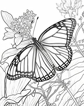 Coloring page for kids with butterfly in cartoon style, created with Generative AI technology