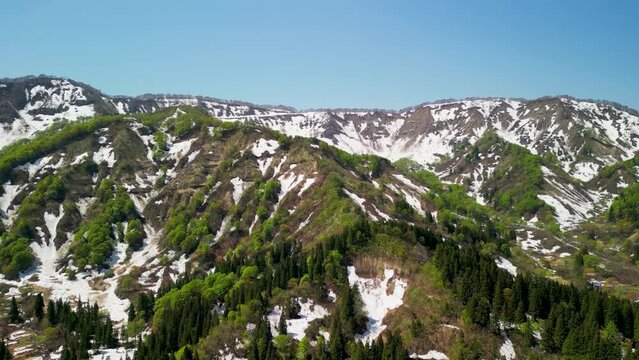 雪解けが進む春の山