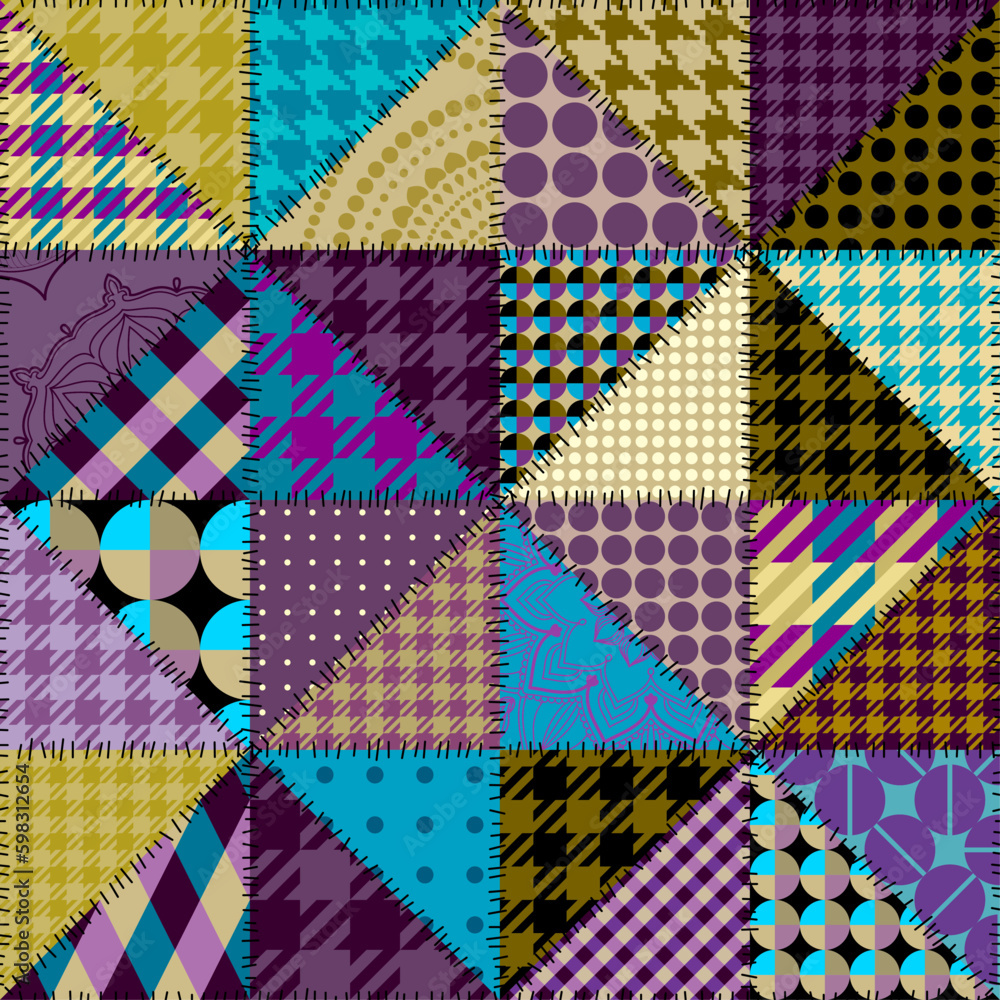 Poster Textille patchwork pattern. Seamless Vector image. Gingham plaid pattern.