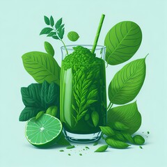 illustration of a bottle of water with leaves