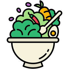 Salad Icon. Healthy Vegan Ingredients Symbol. Line Filled Icon Vector Stock 