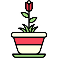 Flower Pot Icon. Plant Gardening Agriculture Symbol. Line Filled Icon Vector Stock 