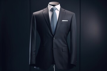 classic business suit without a man on a gray background. generative ai