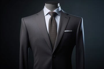 classic business suit without a man on a gray background. generative ai