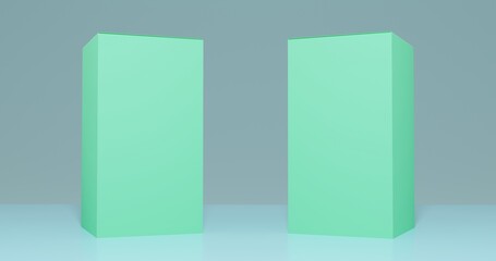 3d illustration of green boxes on the floor.