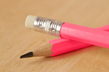 Close-up of pink pencil tip and eraser - Concept of women and creative thinking