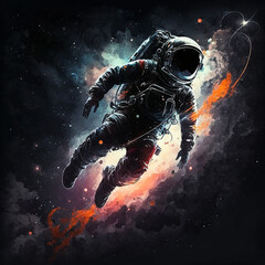Obraz na płótnie Canvas Astronaut floating in space. Generative AI. A digital painting of a space suited astronaut floating in space.