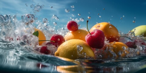 Fototapeta na wymiar food apple fruit background strawberry fresh water green vitamin healthy drop. Generative AI. Generative AI