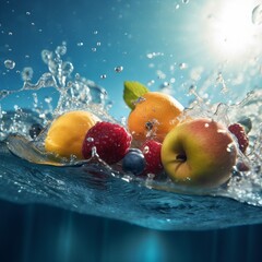 Fototapeta na wymiar food green yellow water vitamin fruit strawberry healthy drop background fresh. Generative AI. Generative AI