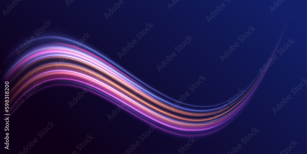 Poster expressway, the effect of car headlights. low-poly construction of fine lines. blue background. lase
