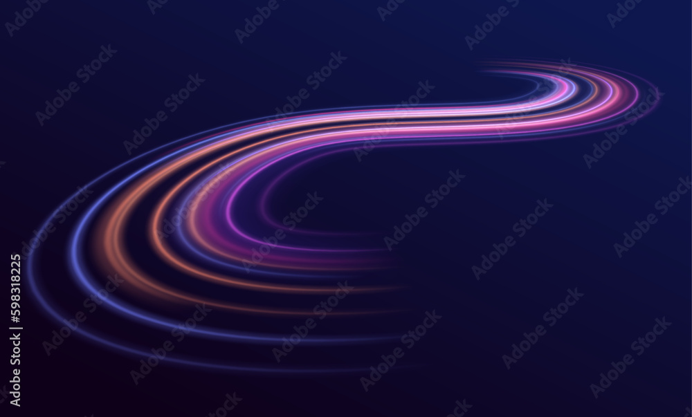 Aufkleber expressway, the effect of car headlights. low-poly construction of fine lines. blue background. lase