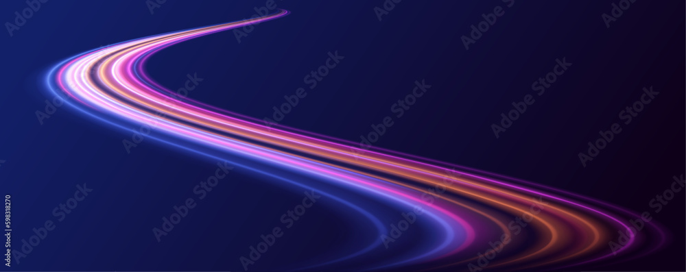 Poster expressway, the effect of car headlights. low-poly construction of fine lines. blue background. lase