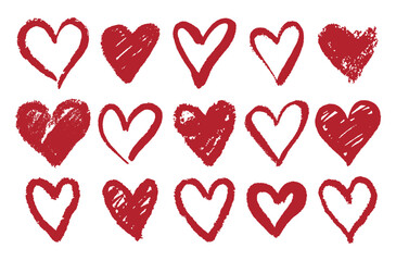 hand drawn art red heart shapes brush doodles heart texture pastel hearts elements set for decoration and heart pattern design
