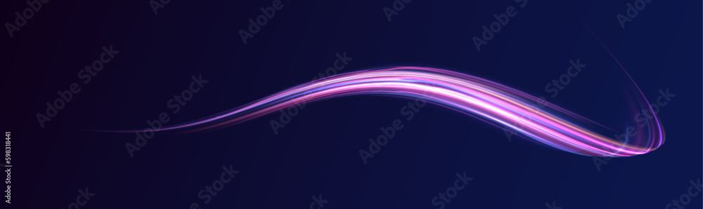 Aufkleber neon color blurred motion on speedway. acceleration speed motion on night road. panoramic high speed