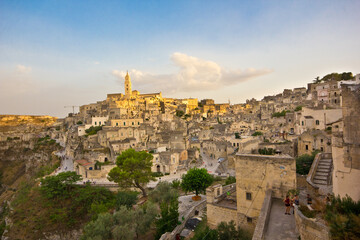 Fototapeta na wymiar view of the ancient city of Matera in Basilicata in Italy made of rocks 