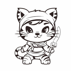 Obraz na płótnie Canvas Baby tiger character. Coloring book with wild animals cartoon. funny tiger. AI generated 
