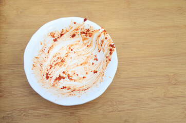 dirty bowl with food stain for cleaning concept. dirty stain in daily life for clean idea