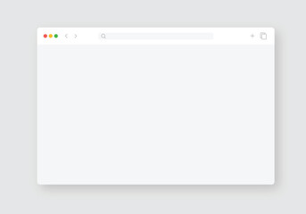 Modern browser window design isolated on dark grey background. Web window screen mockup. Internet empty page concept with shadow. Vector illustration