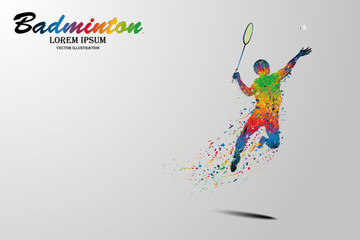Visual drawing movement to badminton sport and jumper at fast of speed on stadium, colorful beautiful design style on white background for vector illustration, exercise sport concept set 2 of 3