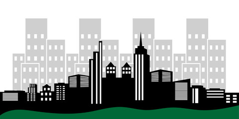 City skyline background in black and white colors. Vector Illustration.