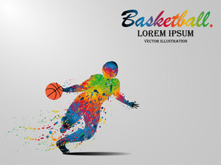 Visual drawing basketball sport and dribble dodge at fast of speed on stadium , colorful beautiful design style on white background for vector illustration, exercise sport concept - Vector