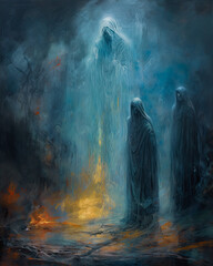 Haunting Supernatural Paintings  A Ghostly Background Poster, Wall Art, AI Generated
