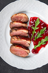 roasted duck breast meat poultry meal food snack on the table copy space food background rustic top view