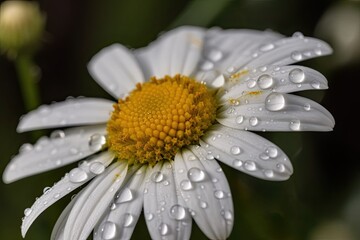 Fototapeta premium Close-up of a chamomile flower with dew drops. Generative AI