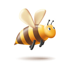 Bee illustration in cartoon 3d style. Isolated vector graphic element with face and wings