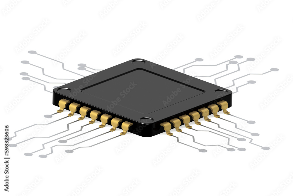 Poster black computer processor on white background