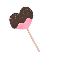 pink and red heart shaped lollipops dipped in  brown chocolate