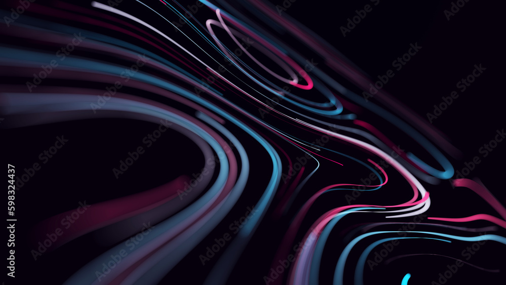 Poster abstract digital background from rounded colored lines. information flow space. big data visualizati