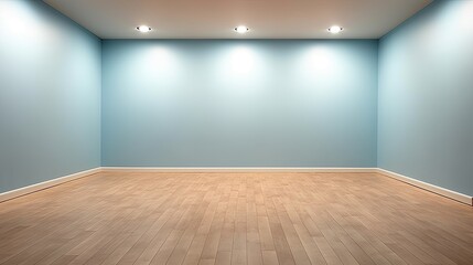 Obraz premium Minimalistic light blue wall in an empty room for presentation background. Elegant lighting with abstract shadows. - Generative AI 