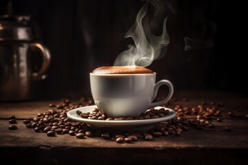 aroma bean cafe brown cup mug drink morning espresso breakfast. Generative AI. Generative AI