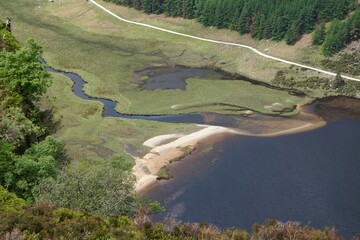 View on a lake in the Wicklow Mountains National Park from above