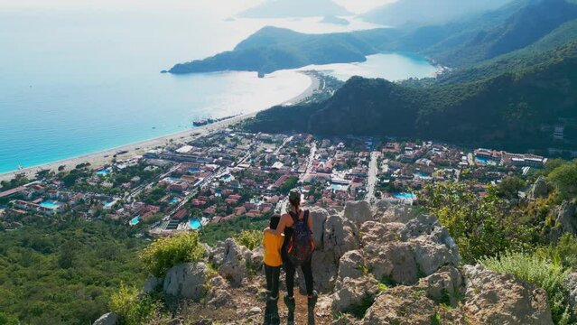 Mother and son hiking