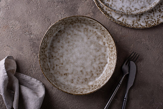 Hand made craft ceramic plate and bowl Generative AI