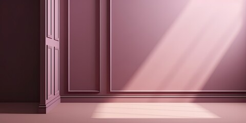 Minimalistic Plum wall in an empty room for presentation background. Elegant lighting with abstract shadows. - Generative AI 