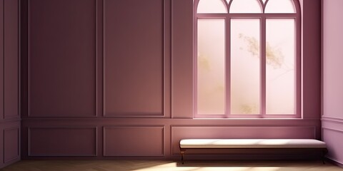 Minimalistic Plum wall in an empty room for presentation background. Elegant lighting with abstract shadows. - Generative AI 