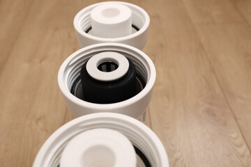 Installation or replacement of reverse osmosis water purification system. Plastic set with three...